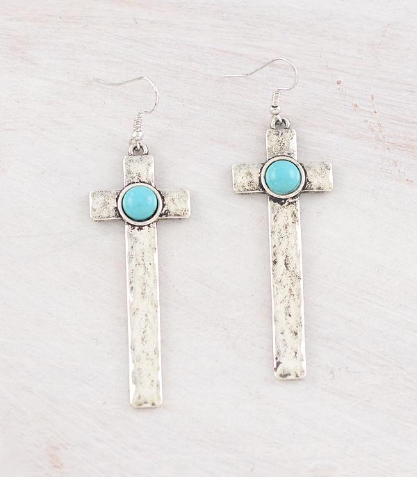 New Arrival :: Wholesale Western Turquoise Cross Earrings