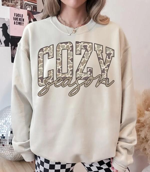GRAPHIC TEES :: LONG SLEEVE :: Wholesale Camo Cozy Season Graphic Sweatshirt