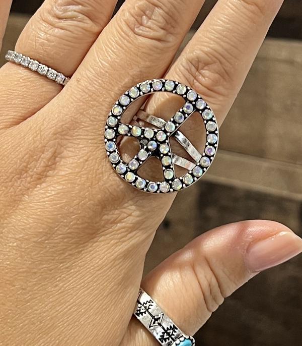 New Arrival :: Wholesale Western Rhinestone Pave Peace Ring