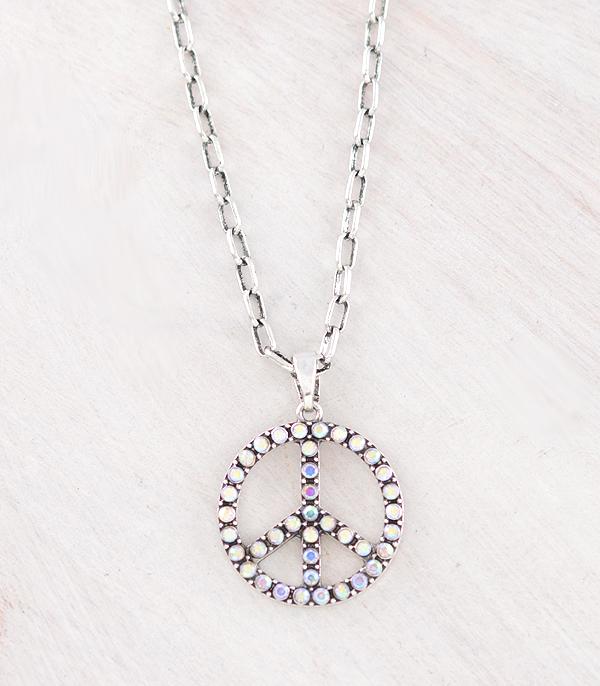 New Arrival :: Wholesale Western Rhinestone Pave Peace Necklace