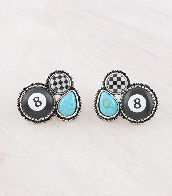 New Arrival :: Wholesale Western Turquoise Eight Ball Earrings