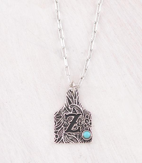 INITIAL JEWELRY :: NECKLACES | RINGS :: Wholesale Cattle Tag Initial Pendant Necklace