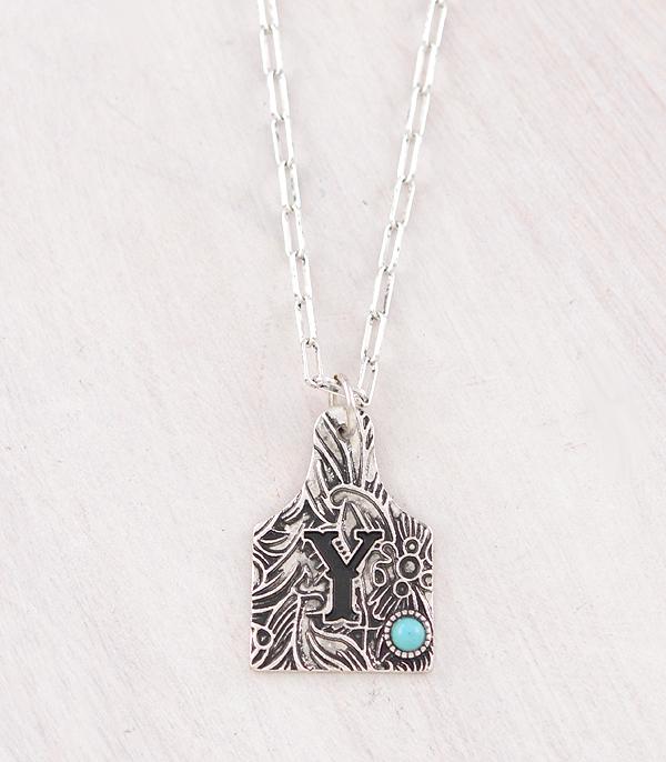 INITIAL JEWELRY :: NECKLACES | RINGS :: Wholesale Cattle Tag Initial Pendant Necklace