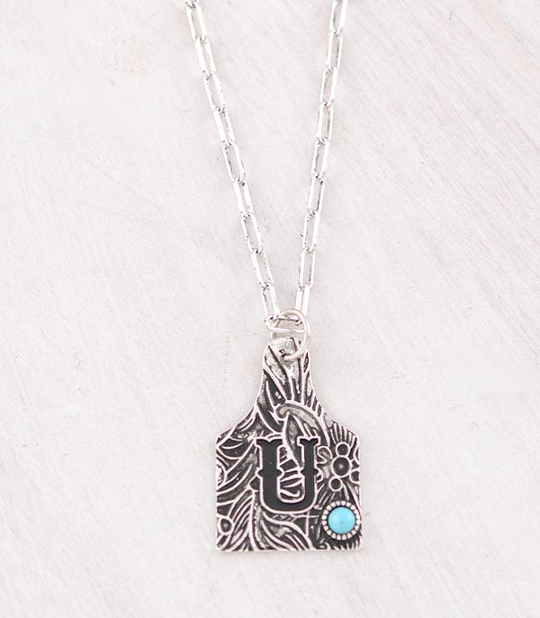 INITIAL JEWELRY :: NECKLACES | RINGS :: Wholesale Cattle Tag Initial Pendant Necklace