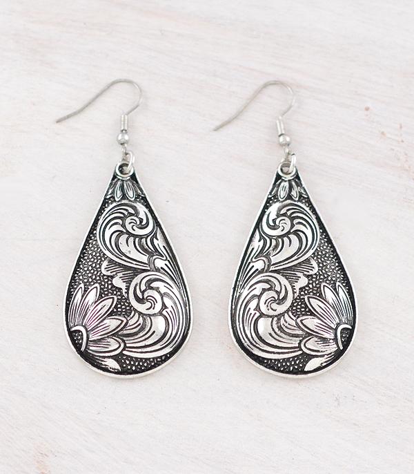 New Arrival :: Wholesale Western Floral Tooling Teardrop Earrings