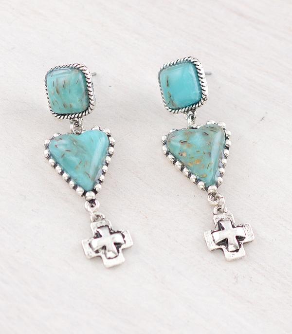 New Arrival :: Wholesale Western Turquoise Heart Earrings