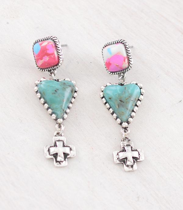 New Arrival :: Wholesale Western Turquoise Heart Earrings