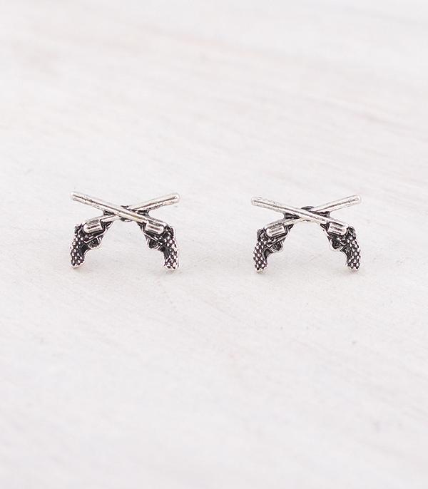 New Arrival :: Wholesale Western Double Pistol Stud Earrings
