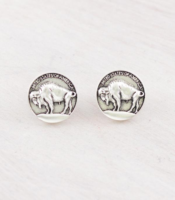 New Arrival :: Wholesale Western Buffalo Coin Earrings