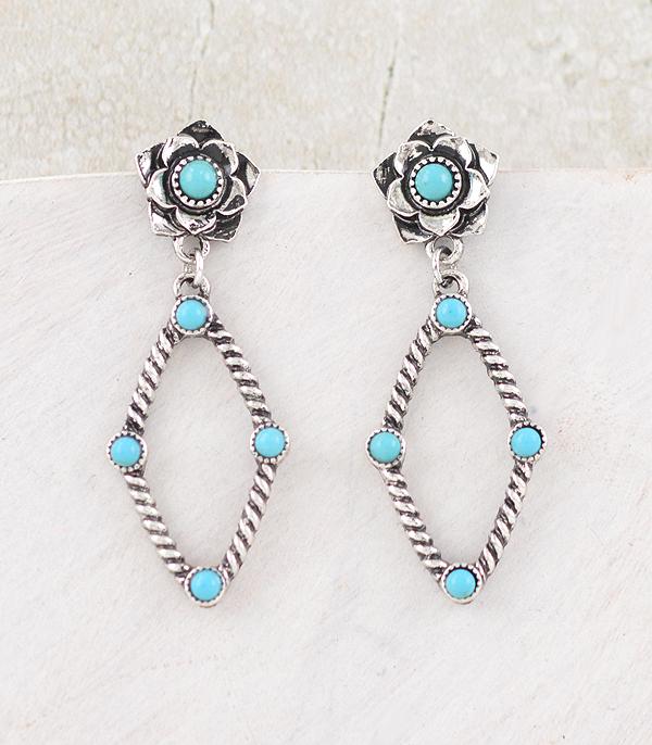 New Arrival :: Wholesale Turquoise Flower Post Dangle Earrings