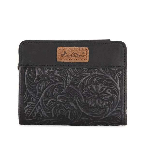 MONTANAWEST BAGS :: WALLETS I SMALL ACCESSORIES :: Wholeale Genuine Leather Tooled Tri-Fold Wallet