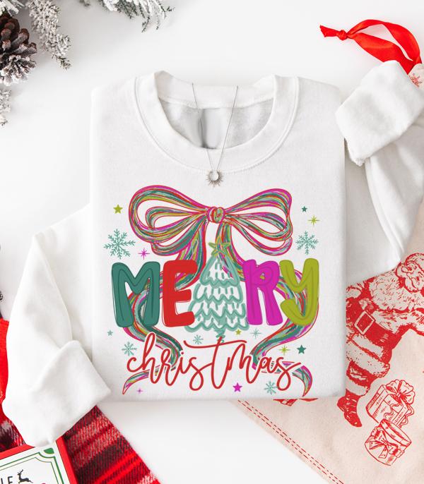 <font color=GREEN>HOLIDAYS</font> :: GRAPHIC TEES :: Wholesale Merry Christmas Bow Sweatshirt
