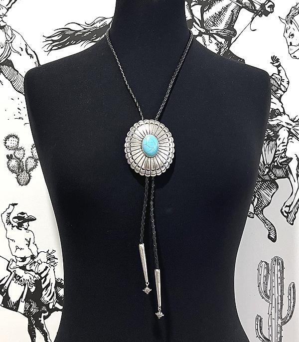 NECKLACES :: WESTERN LONG NECKLACES :: Wholesale Western Turquoise Concho Bolo Necklace