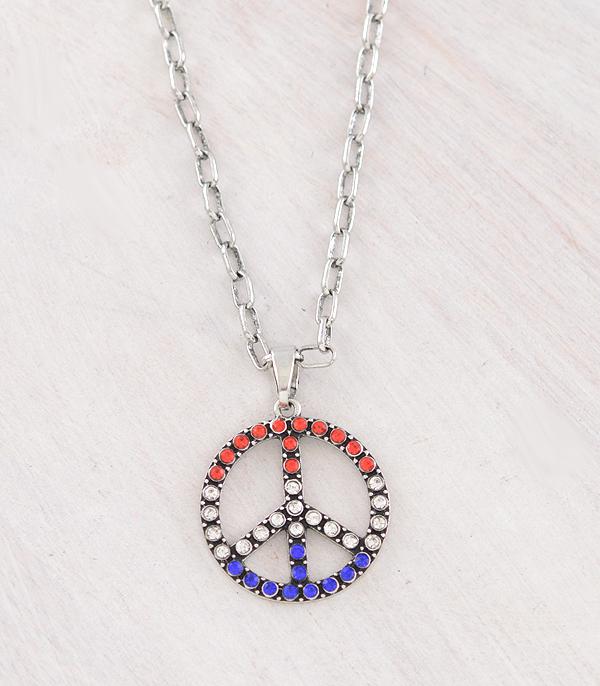 New Arrival :: Wholesale Patriotic Rhinestone Peace Necklace