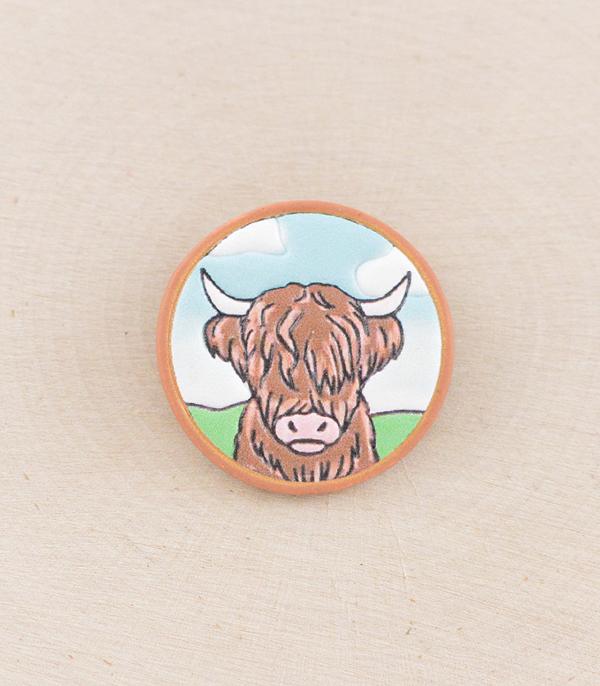 New Arrival :: Wholesale Western Highland Cow Faux Leather Pin