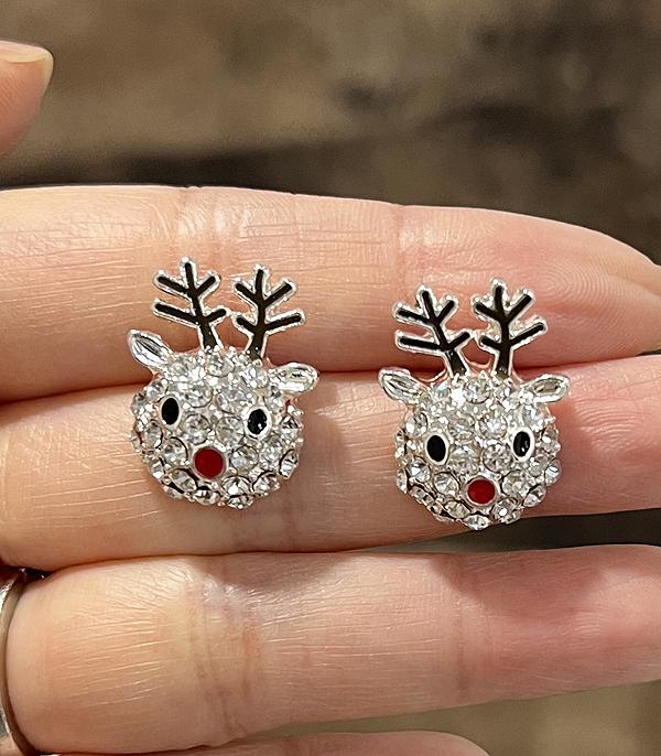 <font color=GREEN>HOLIDAYS</font> :: JEWELRY I BAGS :: Wholesale Rhinestone Christmas Reindeer Earrings