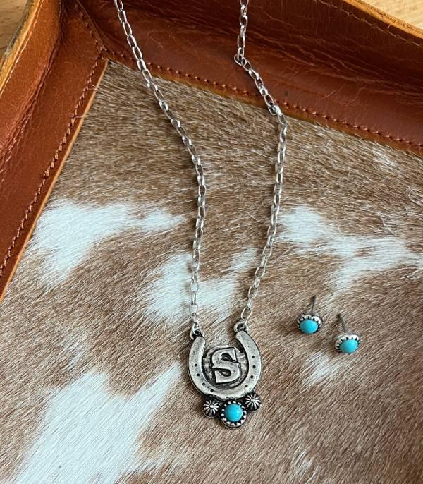New Arrival :: Wholesale Western Horseshoe Initial Necklace Set