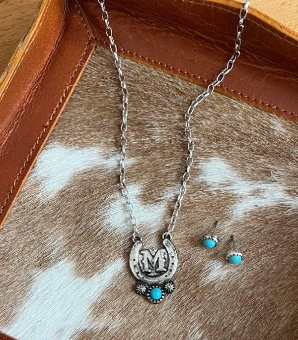 New Arrival :: Wholesale Western Horseshoe Initial Necklace Set