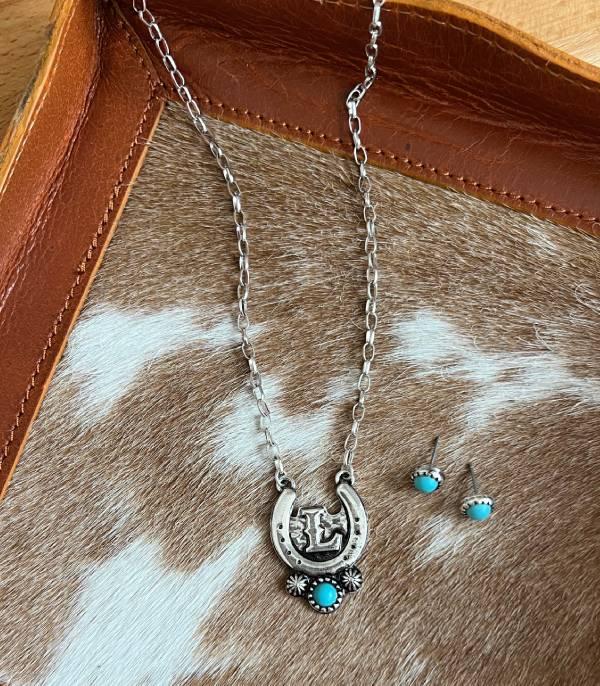 New Arrival :: Wholesale Western Horseshoe Initial Necklace Set