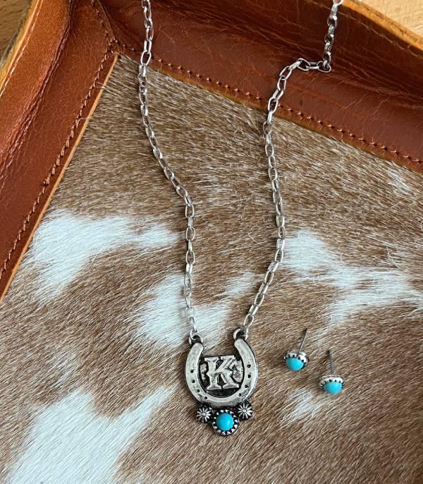New Arrival :: Wholesale Western Horseshoe Initial Necklace Set