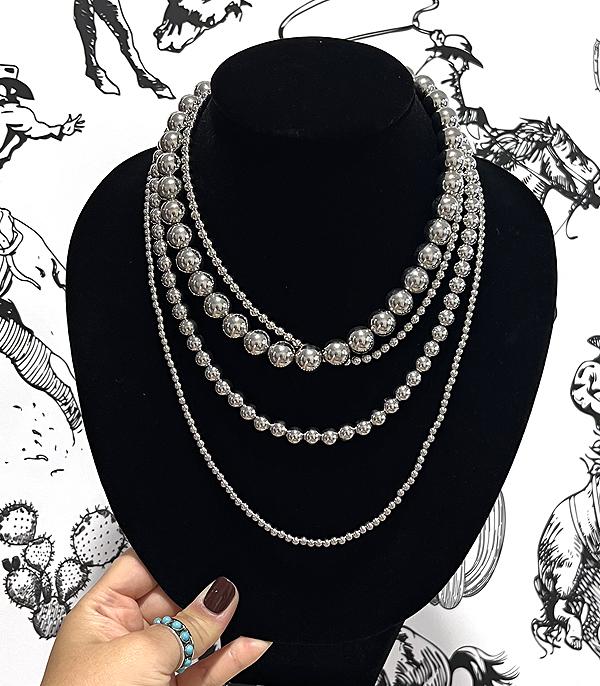 New Arrival :: Wholesale Western Silver Ball Layered Necklace