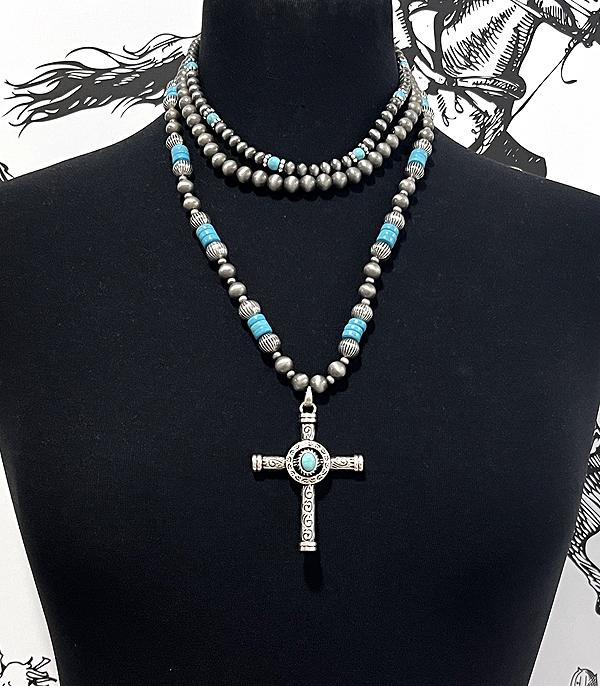New Arrival :: Wholesale Turquoise Cross Layered Necklace