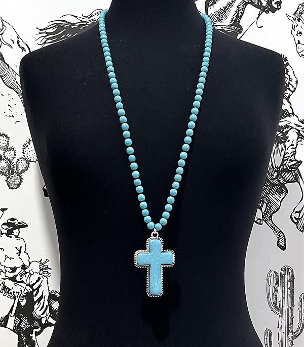 New Arrival :: Wholesale Western Turquoise Cross Bead Necklace