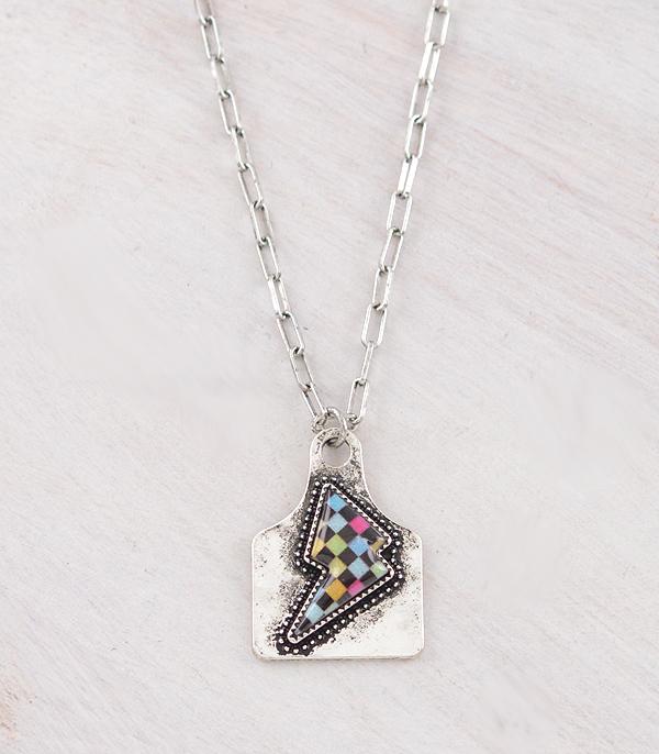 New Arrival :: Wholesale Western Checkered Cattle Tag Necklace