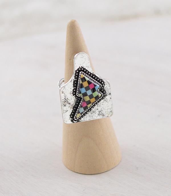 New Arrival :: Wholesale Western Checkered Bolt Tag Ring