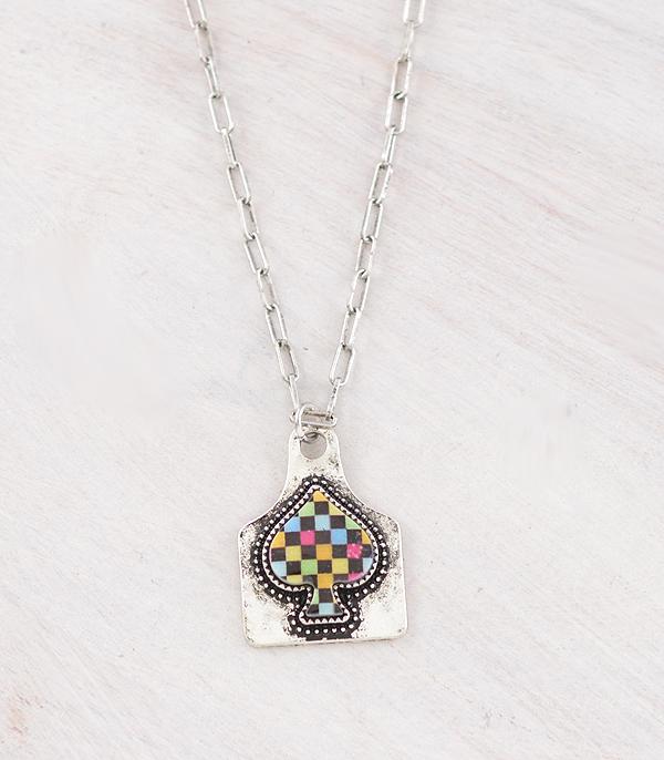 New Arrival :: Wholesale Western Checkered Ace Tag Necklace