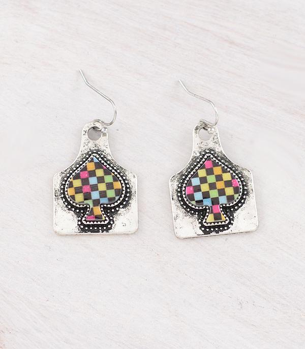 EARRINGS :: WESTERN HOOK EARRINGS :: Wholesale Western Checkered Ace Tag Earrings