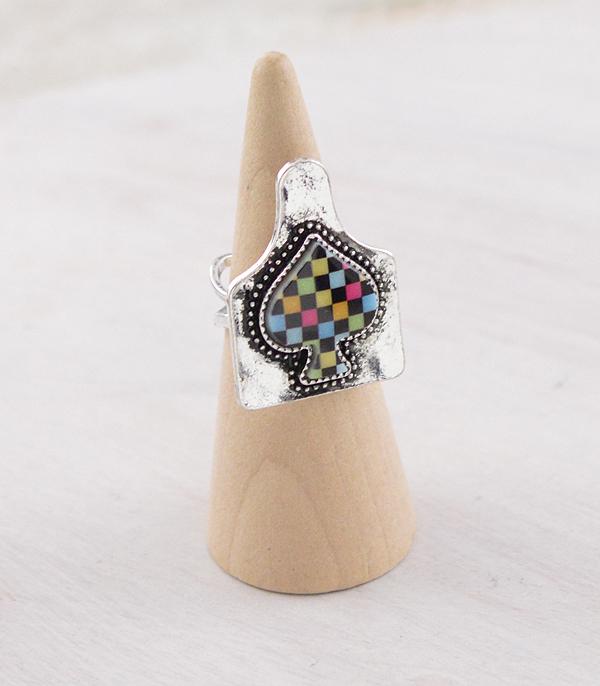 New Arrival :: Wholesale Western Checkered Ace Tag Ring
