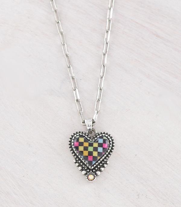 New Arrival :: Wholesale Western Checkered Heart Necklace