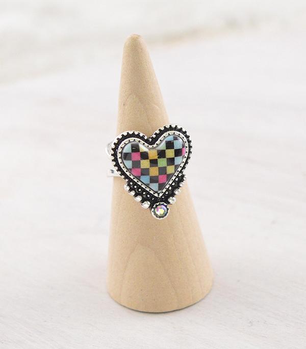 New Arrival :: Wholesale Western Checkered Heart Ring