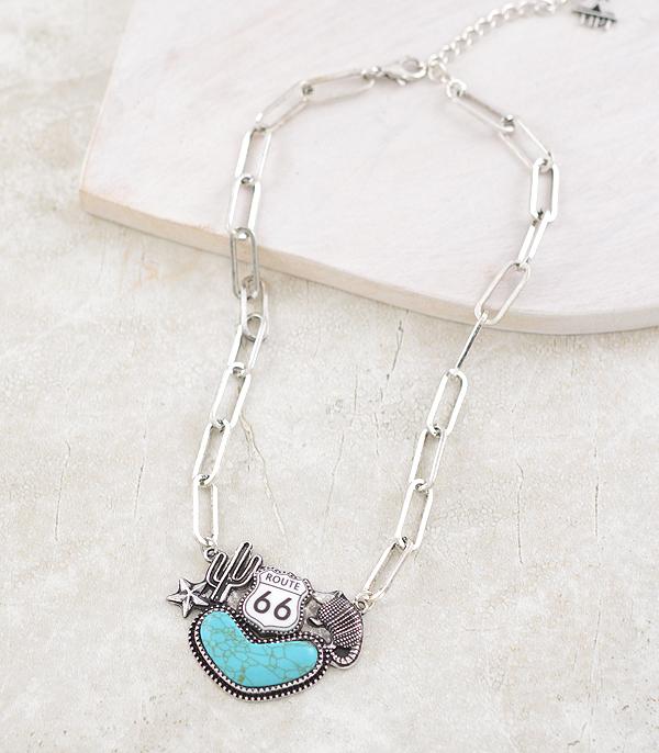 New Arrival :: Wholesale Western Route 66 Turquoise Necklace