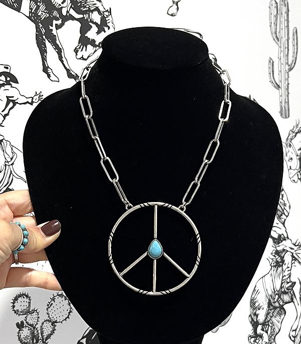 New Arrival :: Wholesale Western Turquoise Peace Necklace