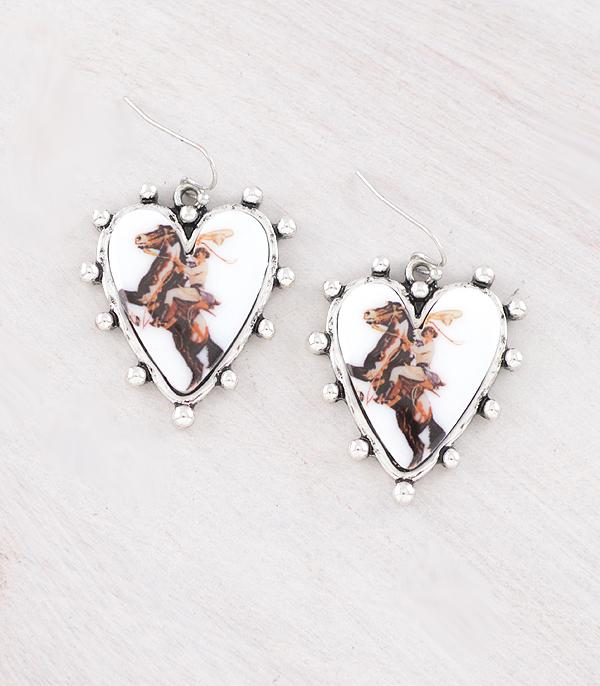New Arrival :: Wholesale Western Vintage Cowgirl Heart Earrings