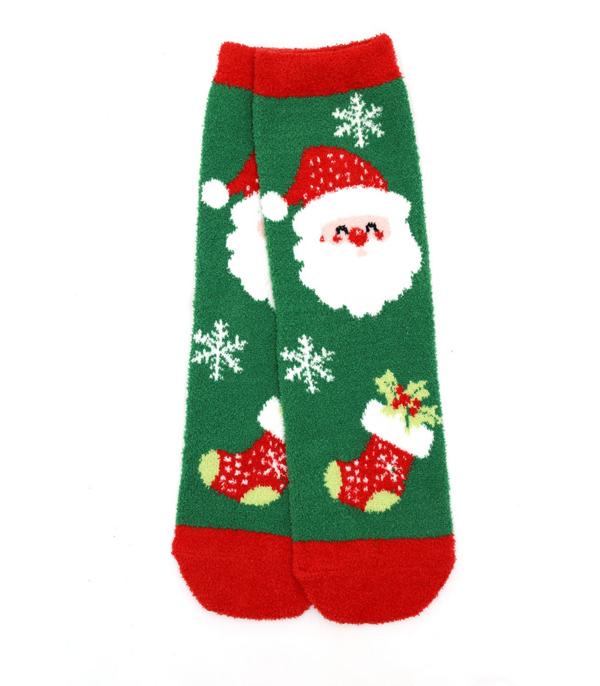 New Arrival :: Wholesale Christmas Santa Print Fuzzy Socks