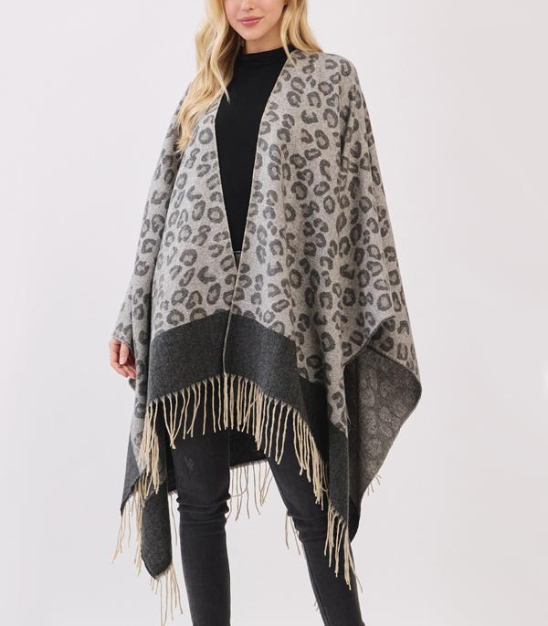 New Arrival :: Wholesale Trending Leopard Print Fringe Ruana