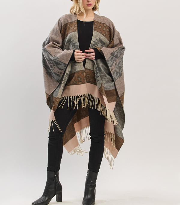 New Arrival :: Wholesale Aztec Leopard Print Fringe Ruana