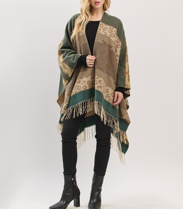 New Arrival :: Wholesale Aztec Leopard Print Fringe Ruana