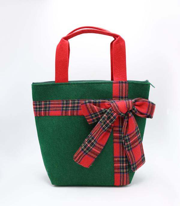 New Arrival :: Wholesale Christmas Color Plaid Bow Tote Bag
