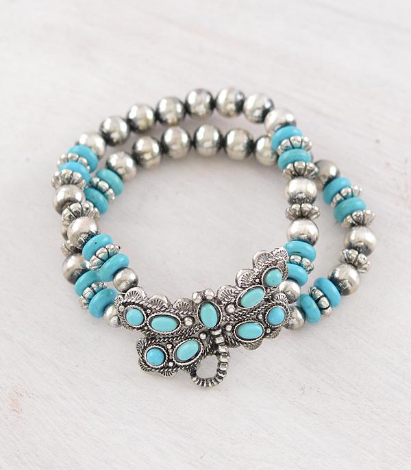 BRACELETS :: STRETCH :: Wholesale Western Turquoise Dragonfly Bracelet