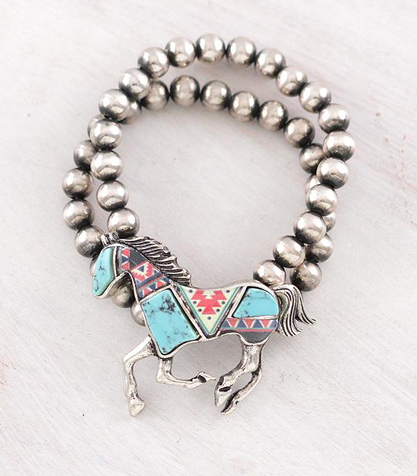 BRACELETS :: STRETCH :: Wholesale Western Aztec Turquoise Horse Bracelet