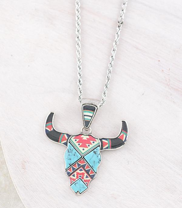 New Arrival :: Wholesale Western Aztec Turquoise Steer Necklace