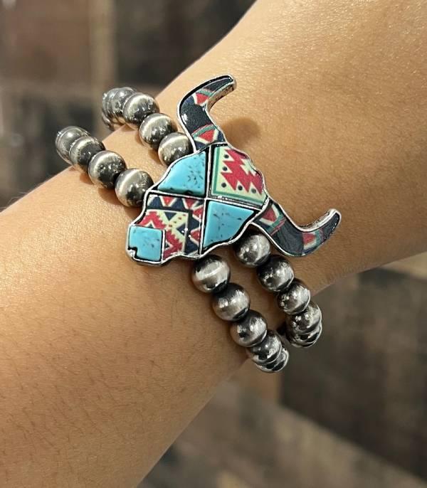 New Arrival :: Wholesale Western Aztec Steer Skull Bracelet 
