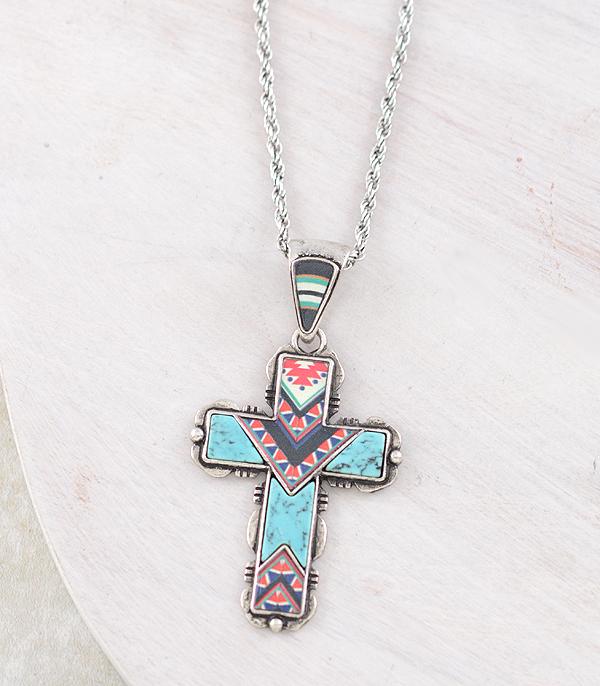 New Arrival :: Wholesale Western Aztec Turquoise Cross Necklace