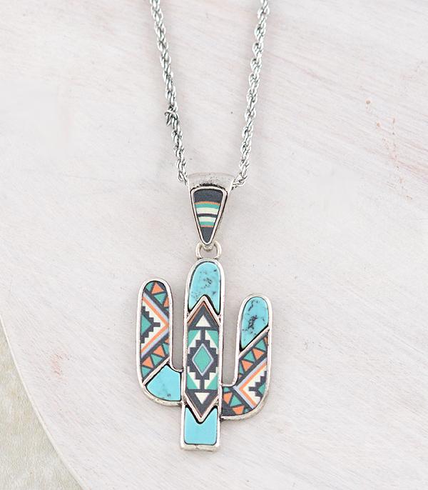New Arrival :: Wholesale Western Turquoise Aztec Cactus Necklace