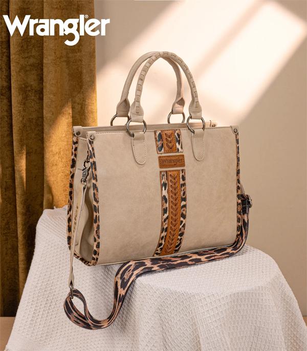 New Arrival :: Wholesale Wrangler Leopard Trim Tote Crossbody Bag