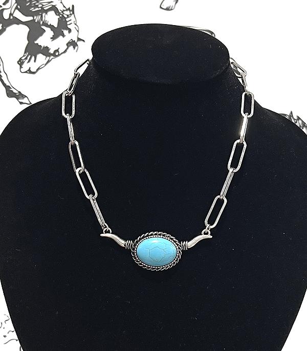 New Arrival :: Wholesale Western Turquoise Steer Skull Necklace
